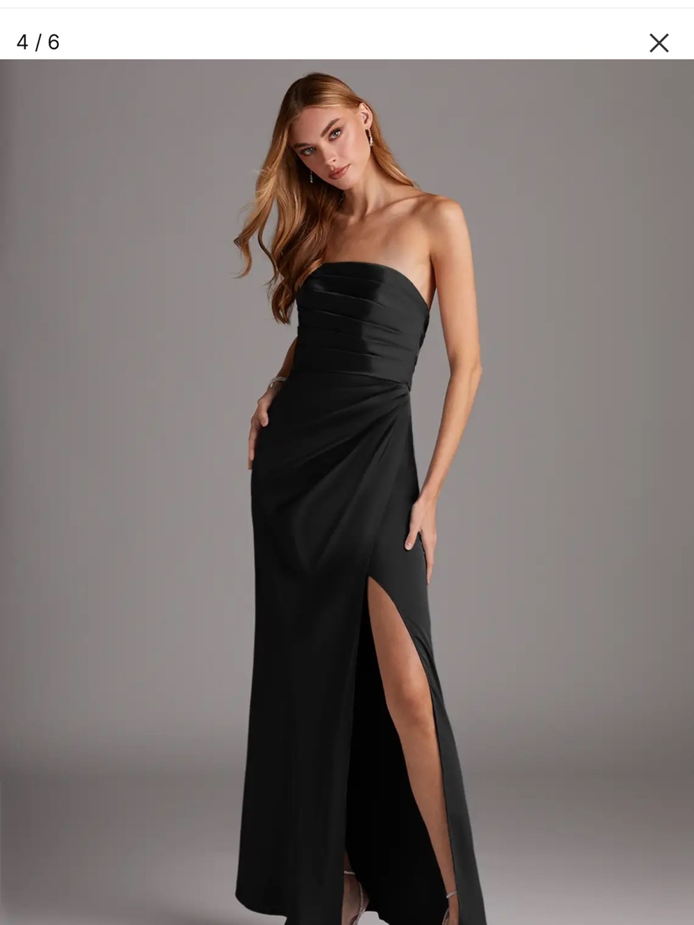 WORN ONCE! Classic Strapless Black Evening Gown with High Side Slit
